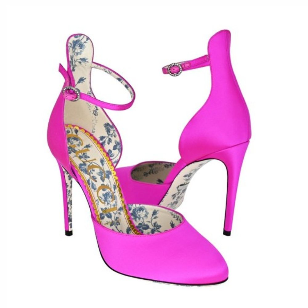 NIB Gucci Crystal-buckle Satin D'orsay Pumps